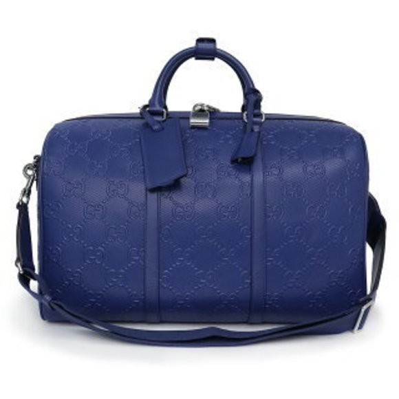 Gucci Shoulder Bag Duffle Boston Bag Crossbody GG Leather Blue - Picture 1 of 9